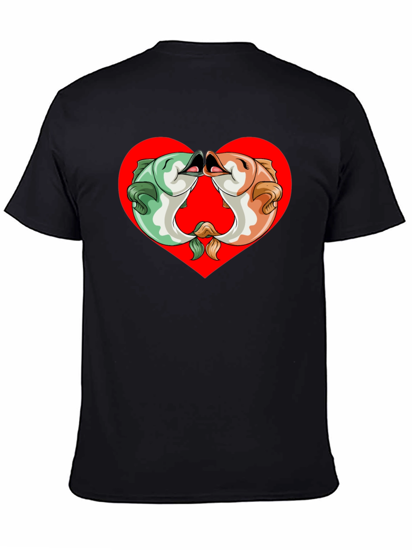 Fish Kissing Graphic Black T-Shirt