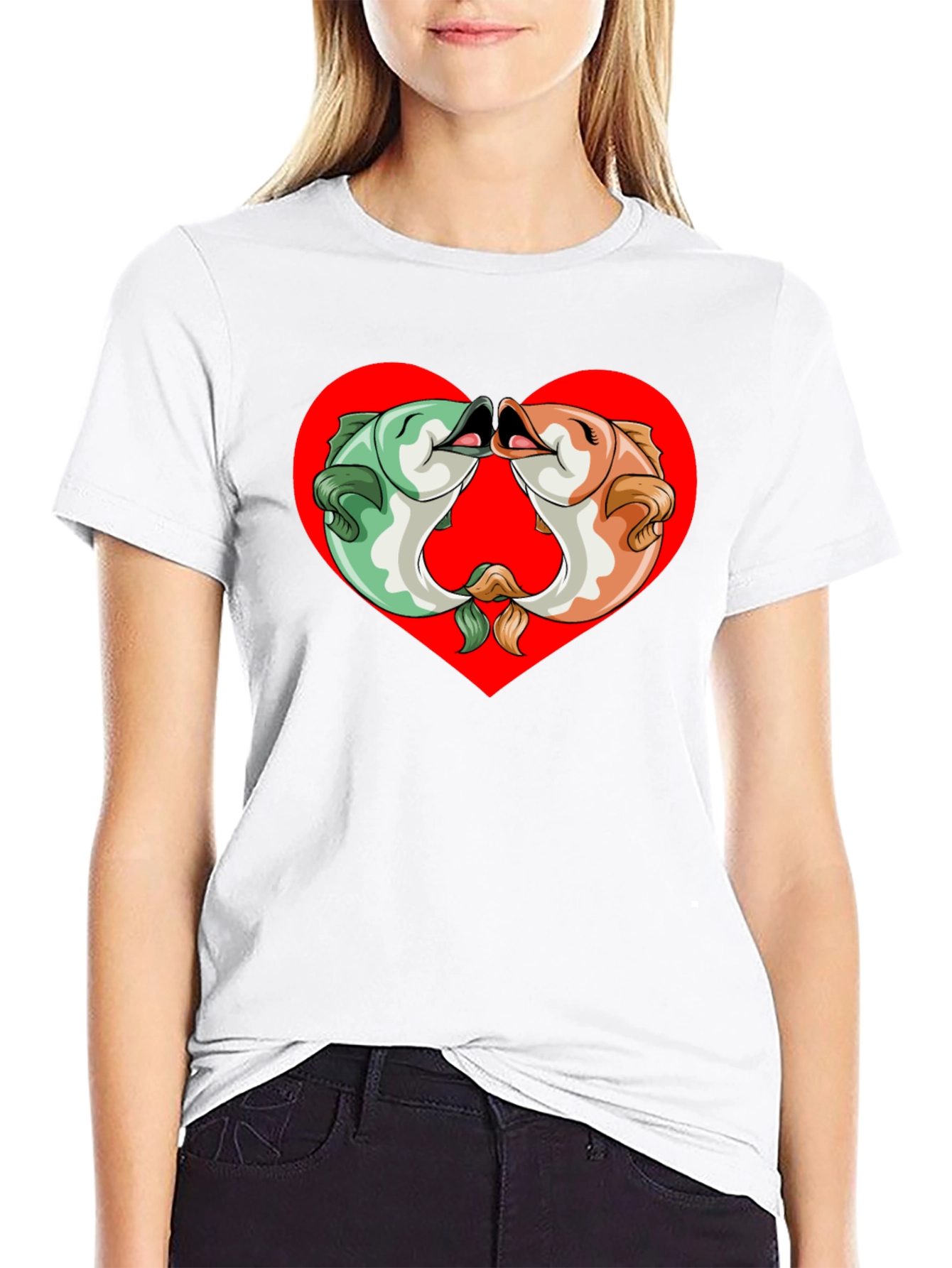 Fish Kissing Graphic Black T-Shirt