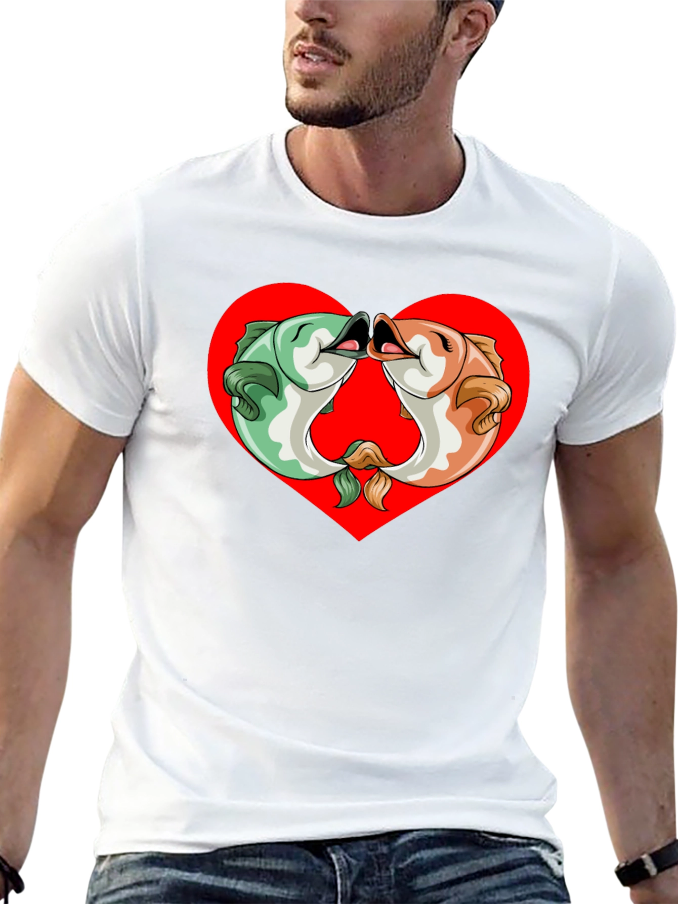 Fish Kissing Graphic Black T-Shirt