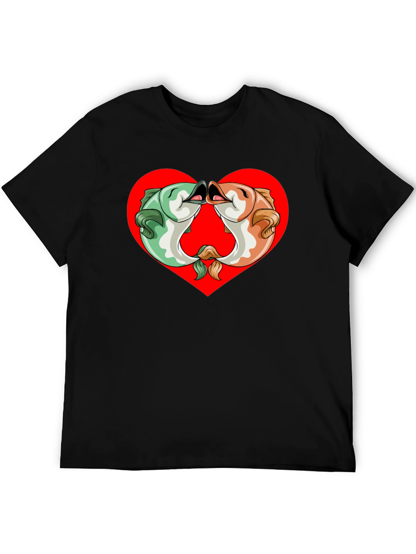 Fish Kissing Graphic Black T-Shirt