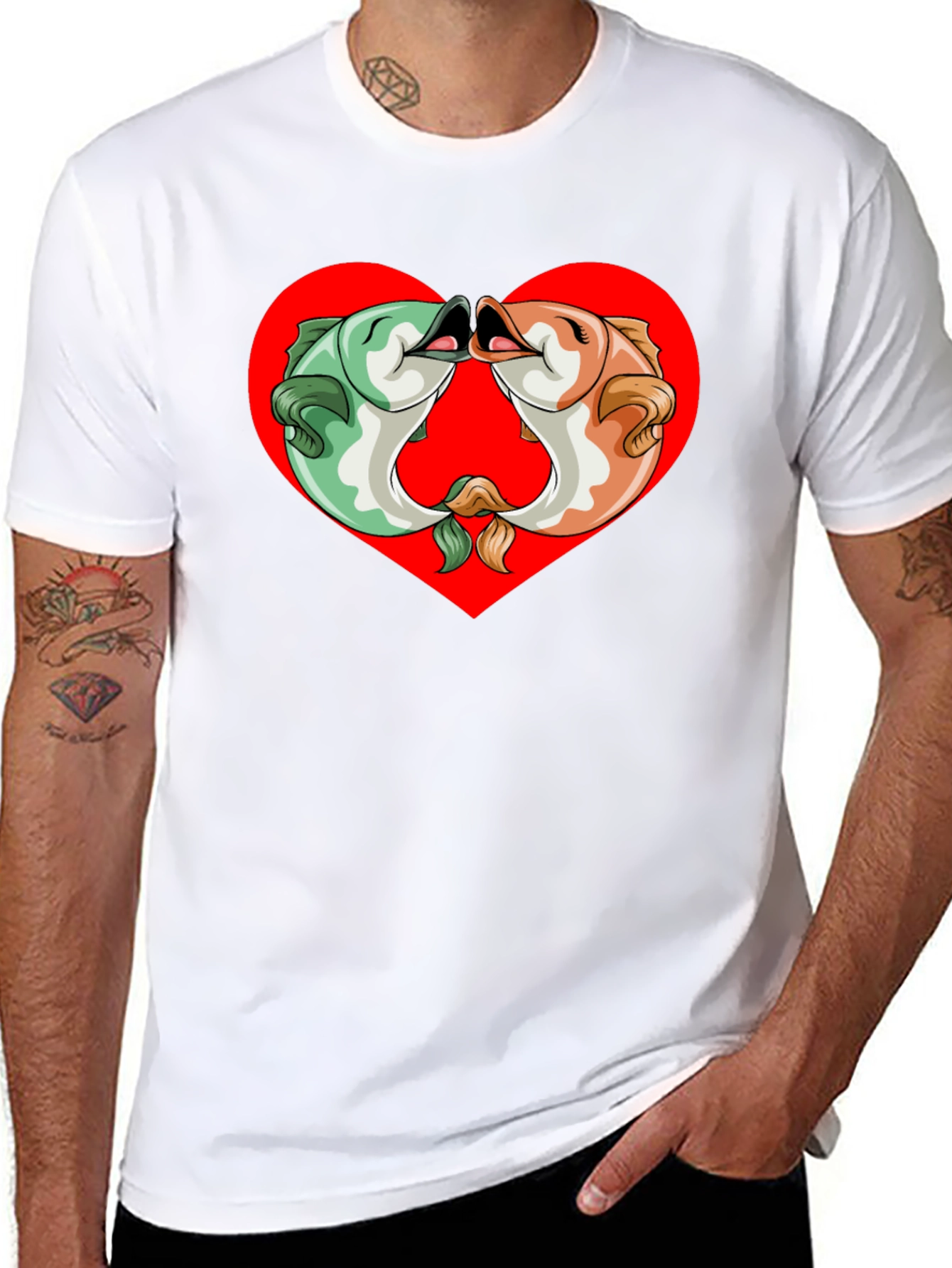 Fish Kissing Graphic Black T-Shirt