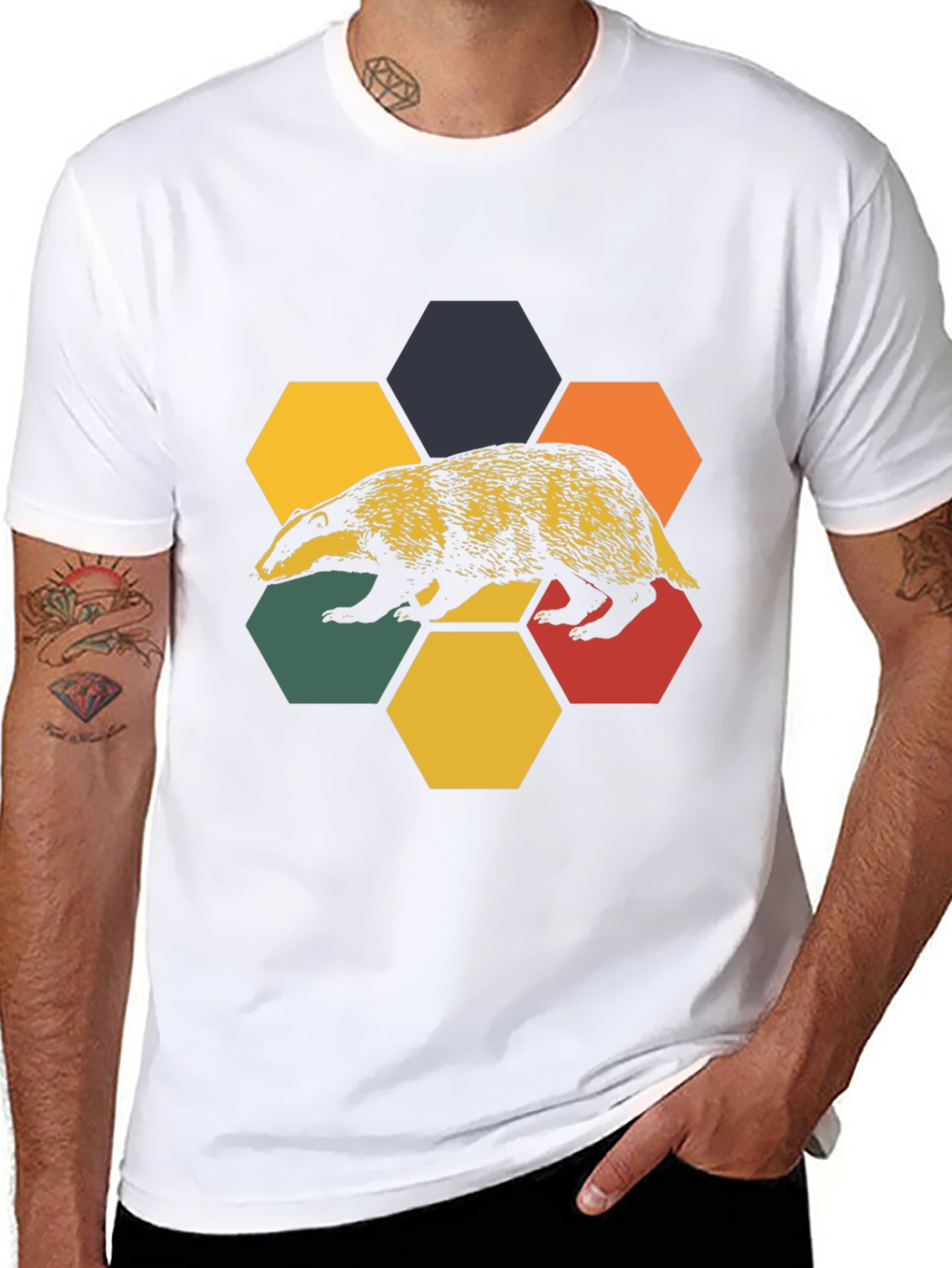 Retro Badger Hexagon T-Shirt