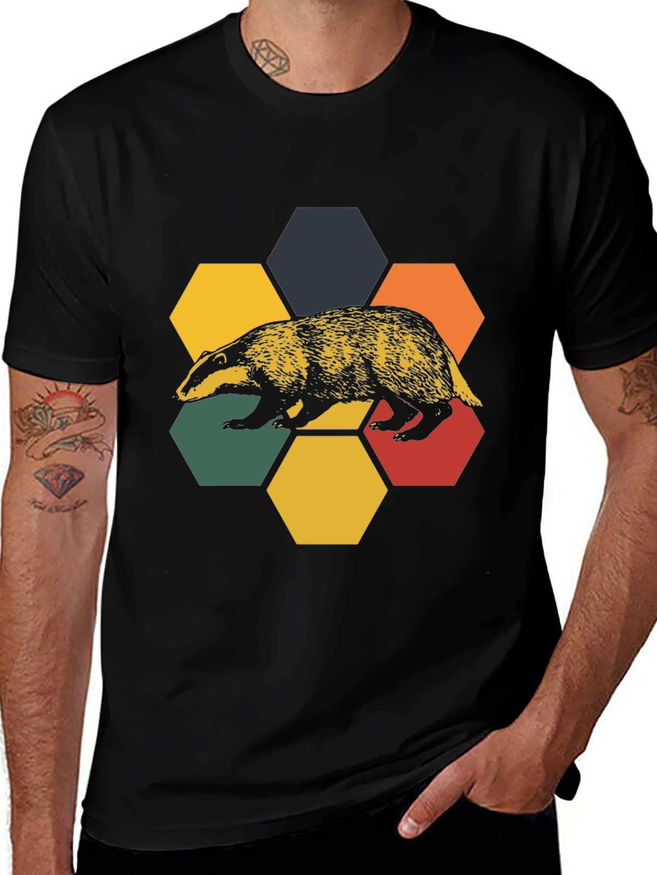 Retro Badger Hexagon T-Shirt