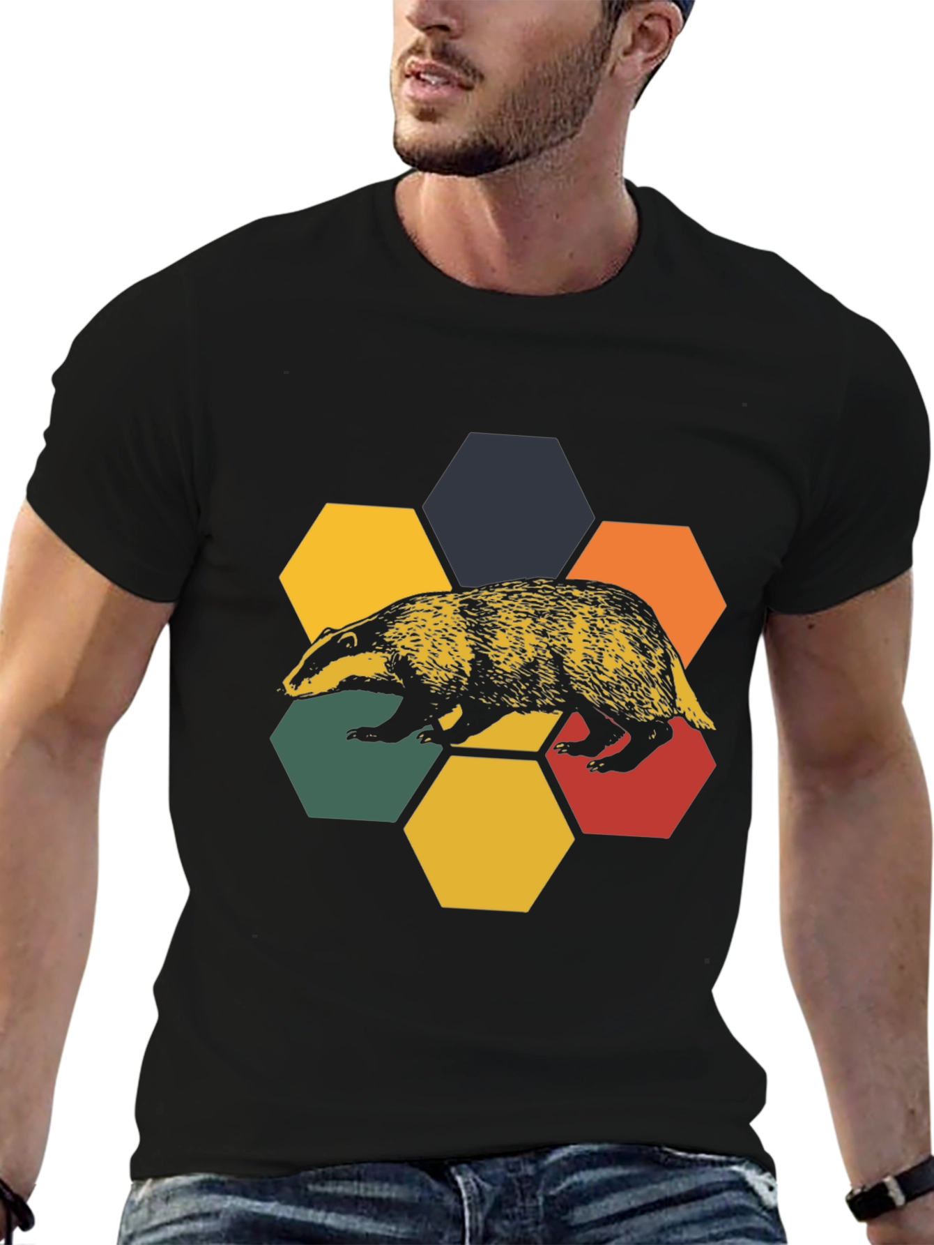 Retro Badger Hexagon T-Shirt