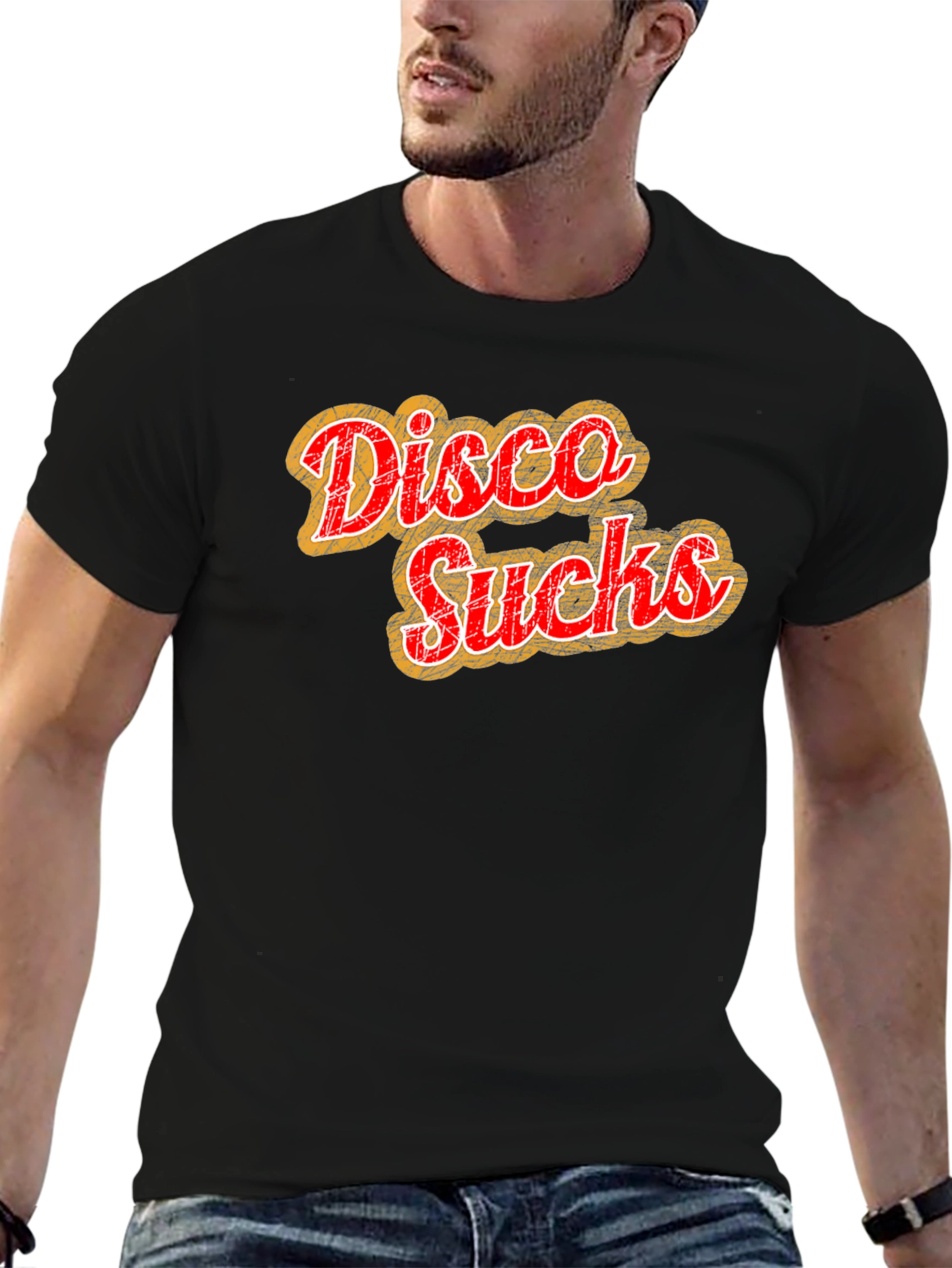 Disco Sucks Graphic Tee - Retro Style Black T-Shirt