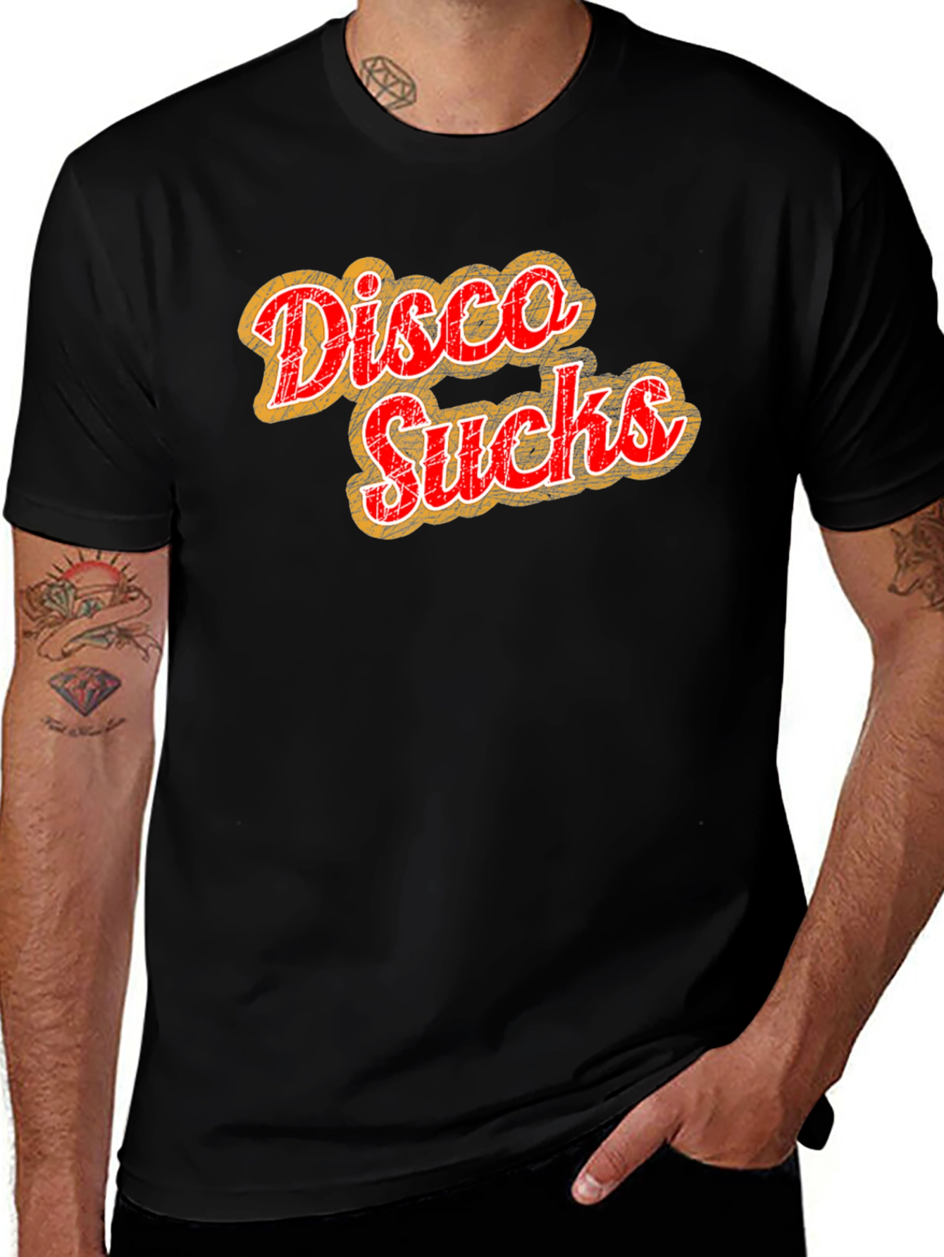 Disco Sucks Graphic Tee - Retro Style Black T-Shirt