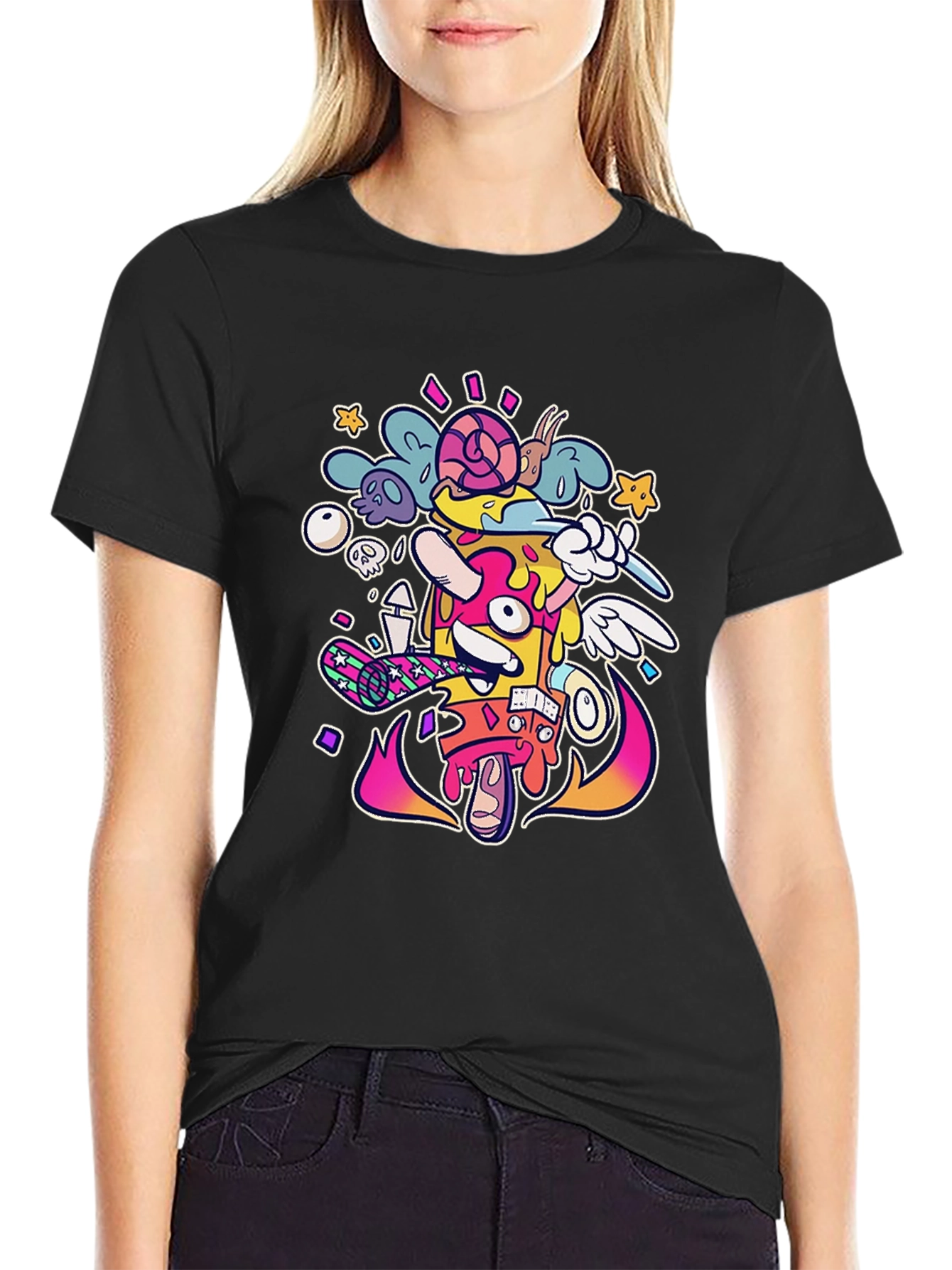 Funky Graphic Print Black T-Shirt