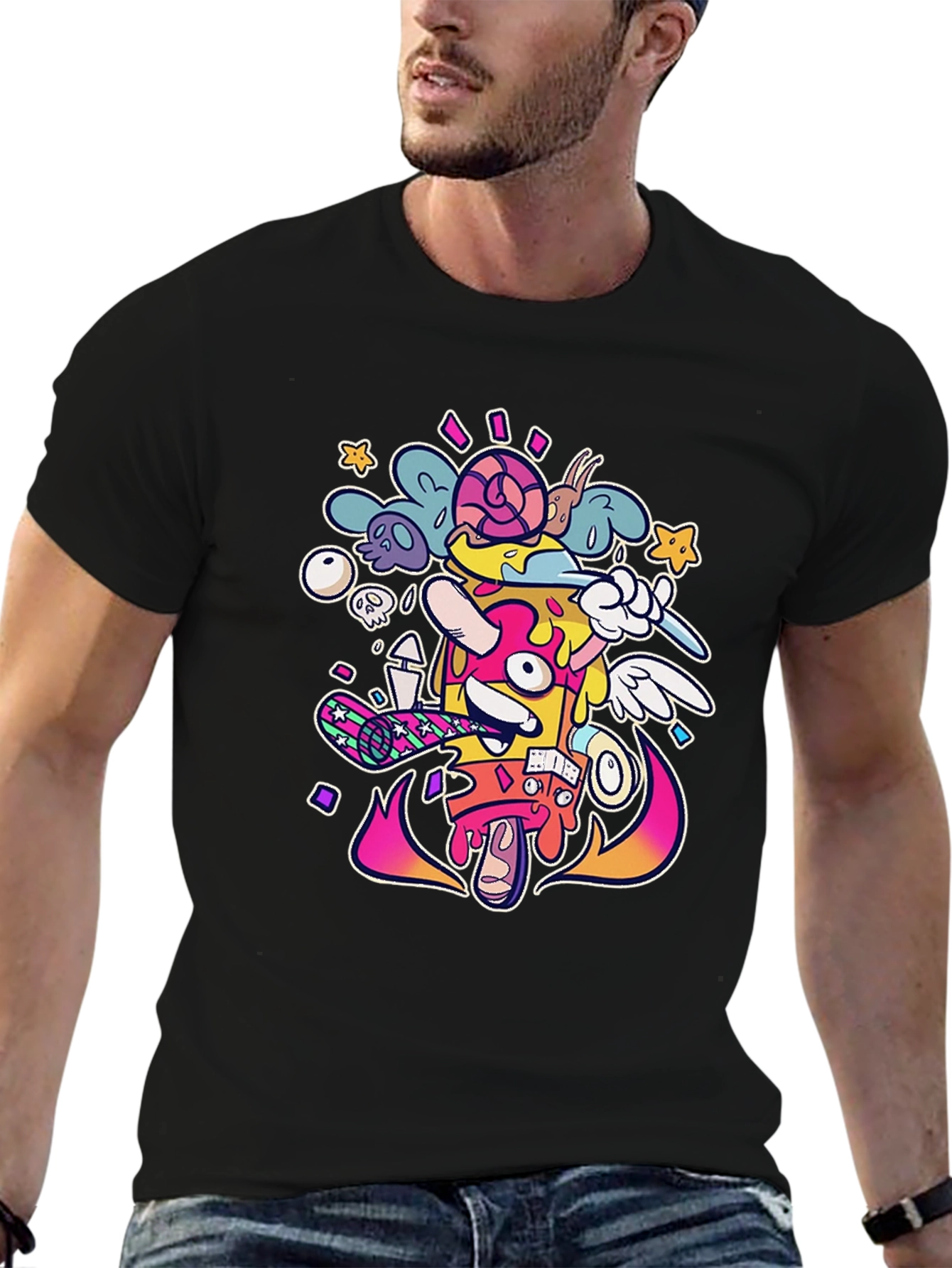 Funky Graphic Print Black T-Shirt