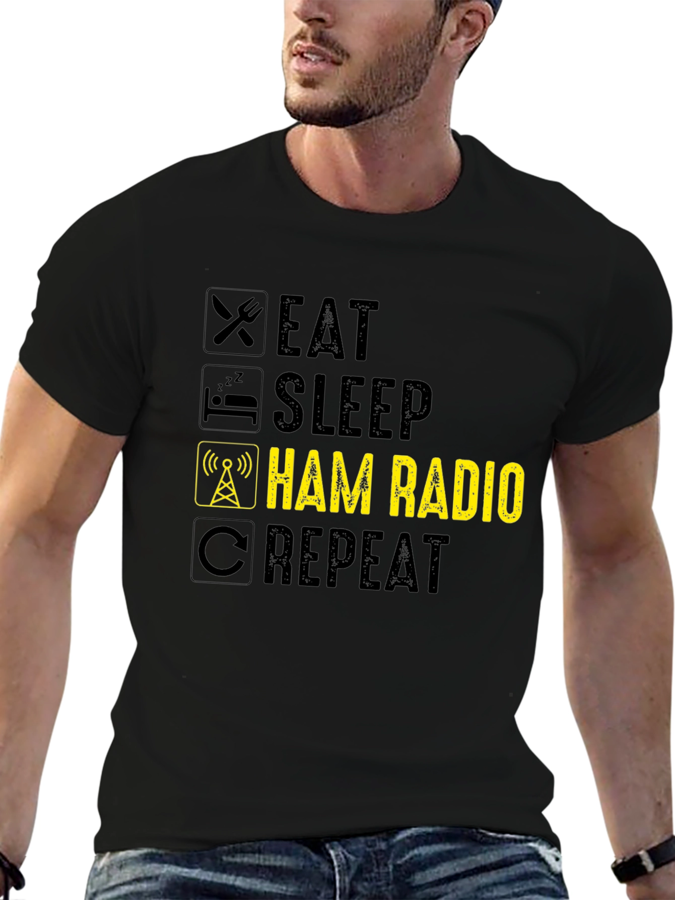 Eat Sleep Ham Radio Repeat Black T-Shirt