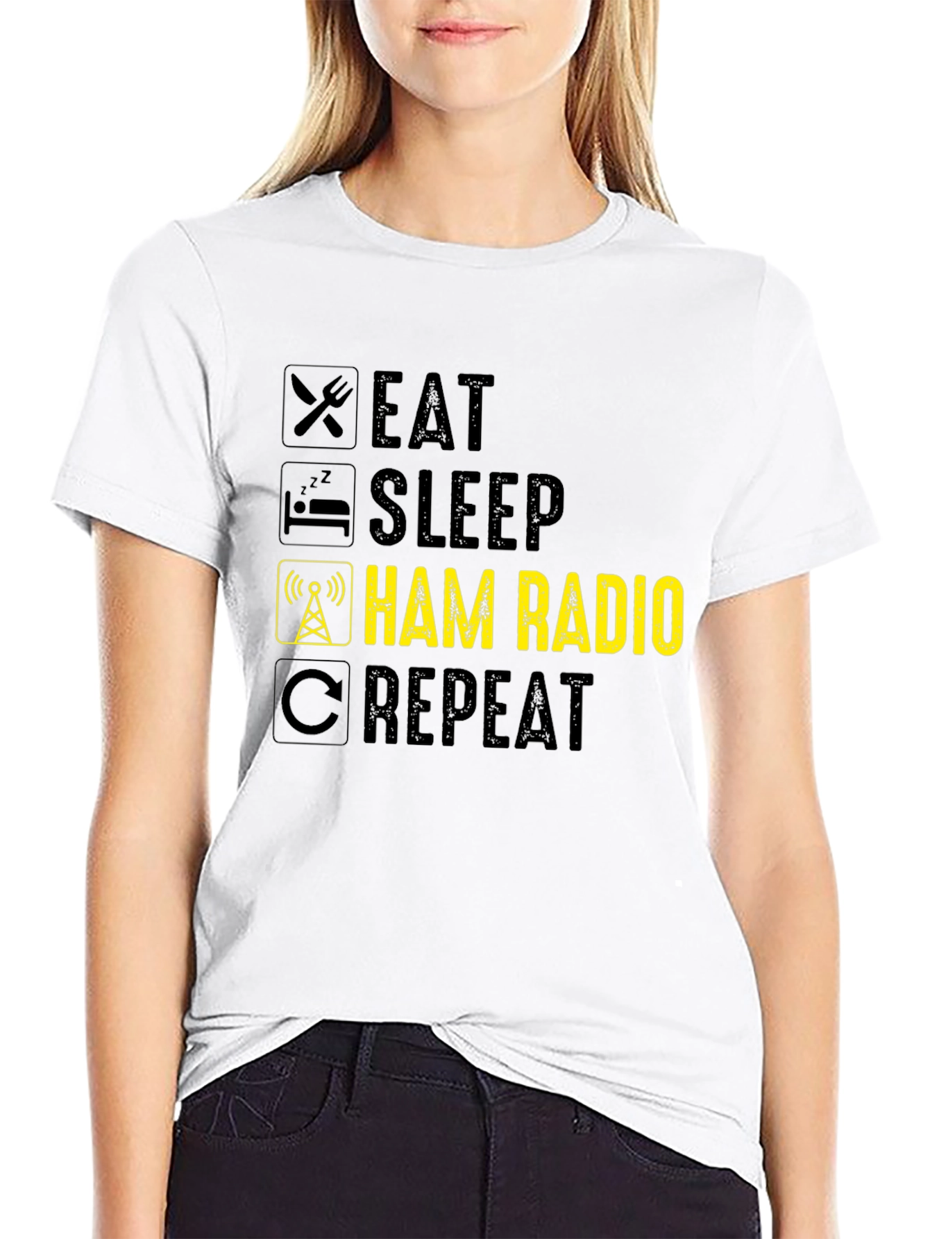 Eat Sleep Ham Radio Repeat Black T-Shirt