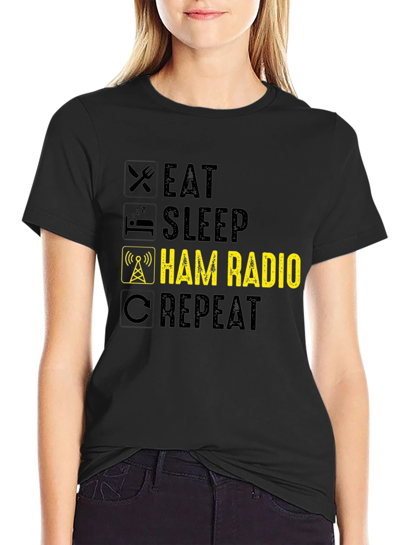 Eat Sleep Ham Radio Repeat Black T-Shirt