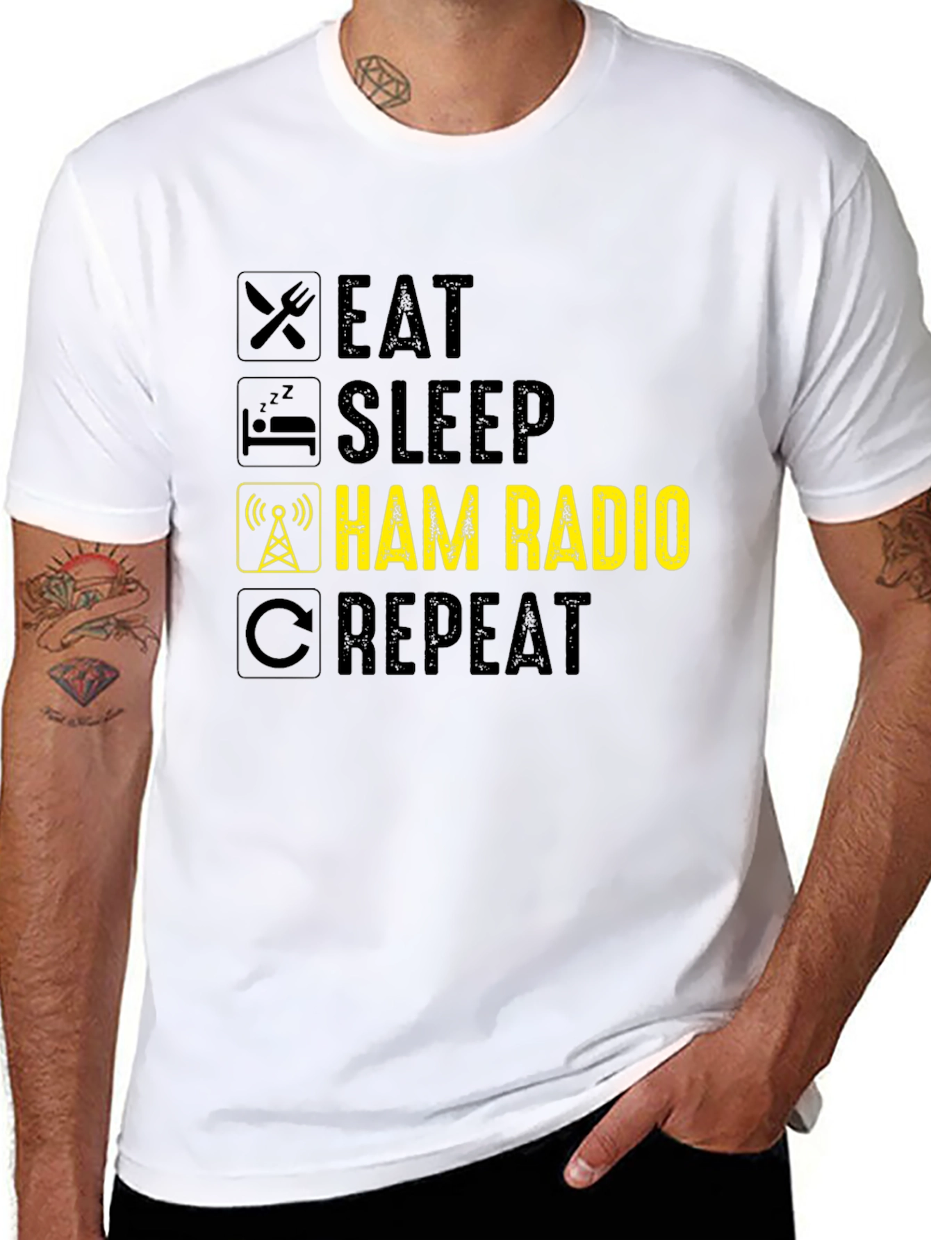 Eat Sleep Ham Radio Repeat Black T-Shirt