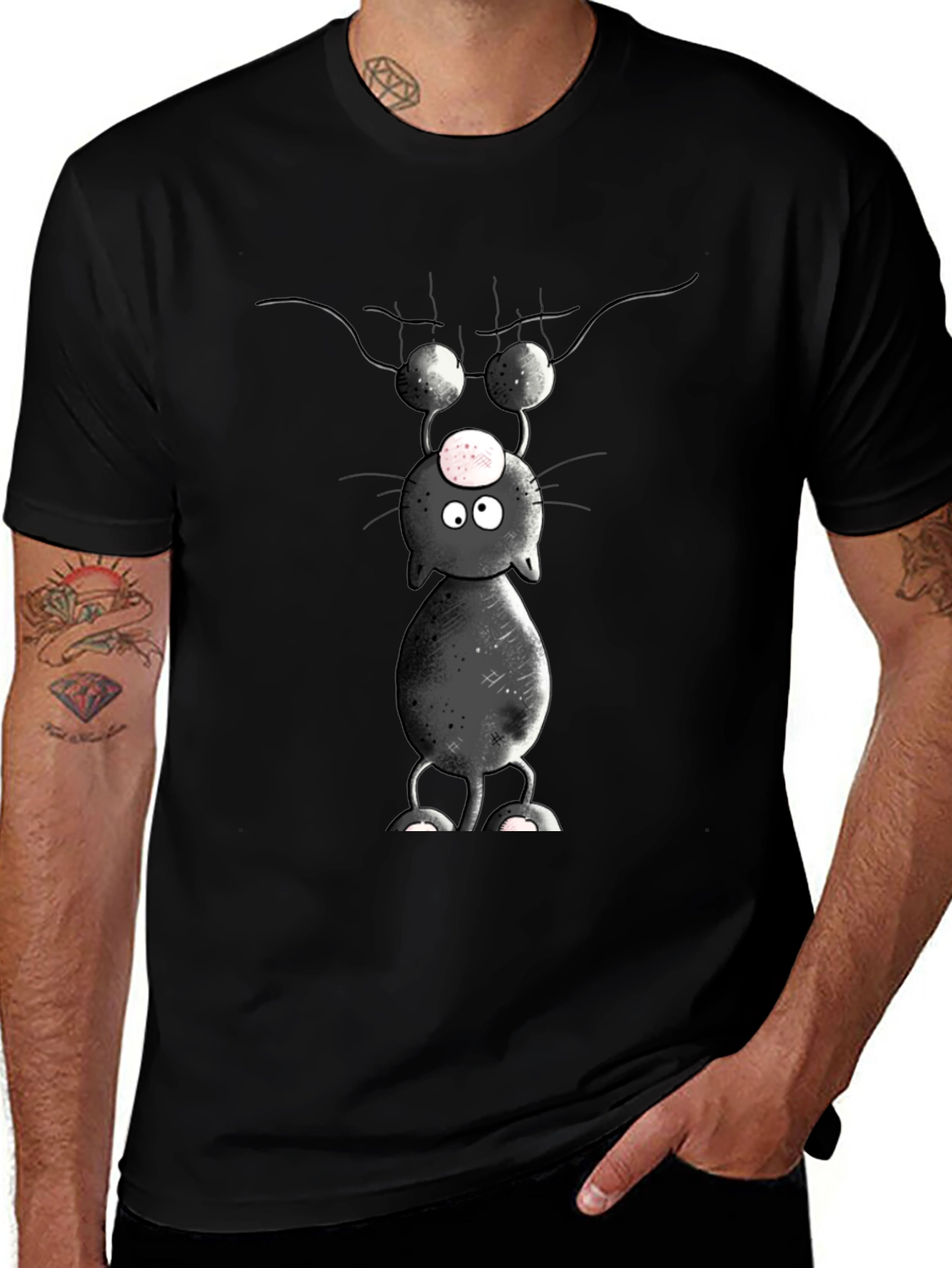 Cartoon Cat T-Shirt - Upside Down Humor
