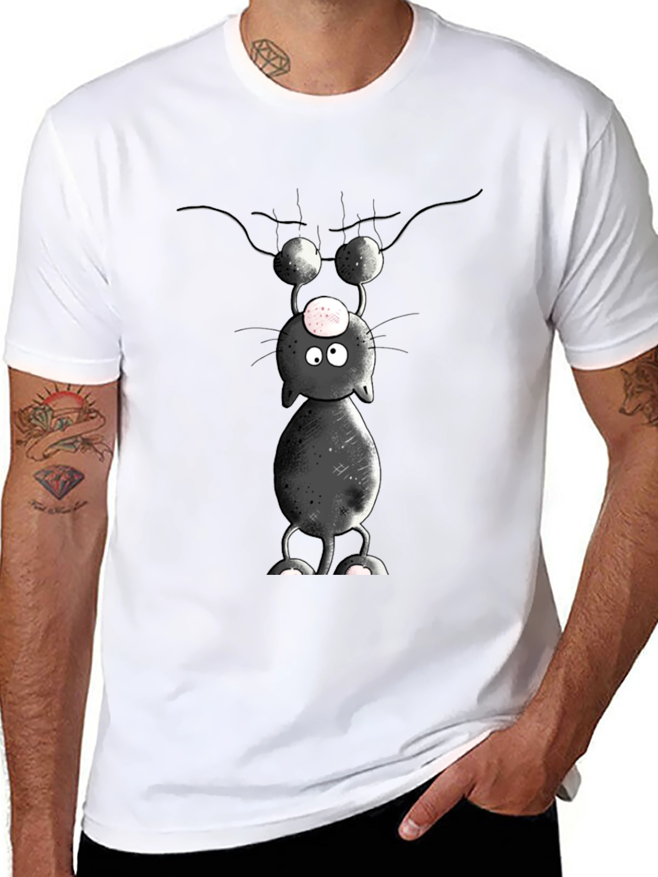 Cartoon Cat T-Shirt - Upside Down Humor