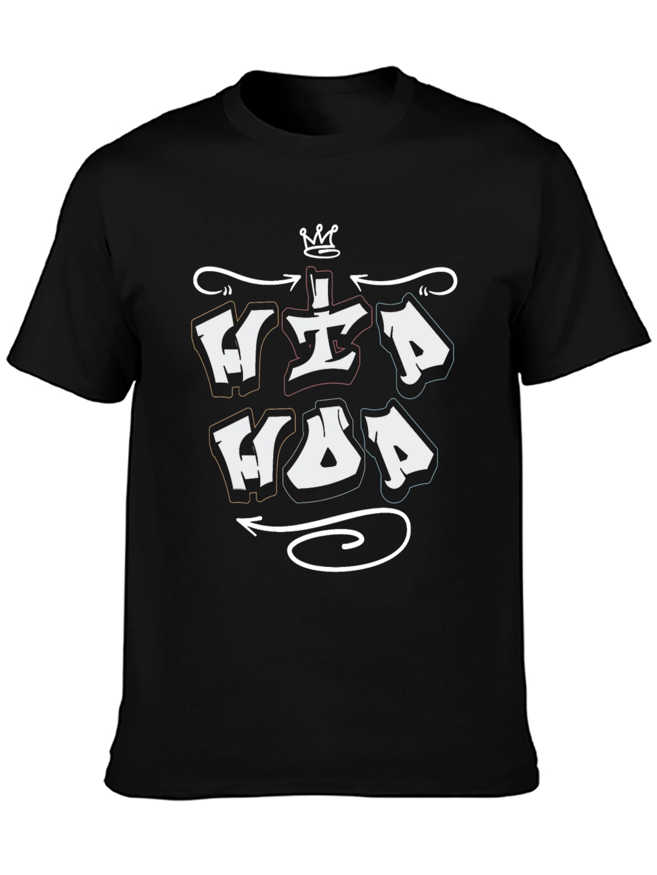 Hip Hop Graphic T-Shirt - Black Crew Neck Tee