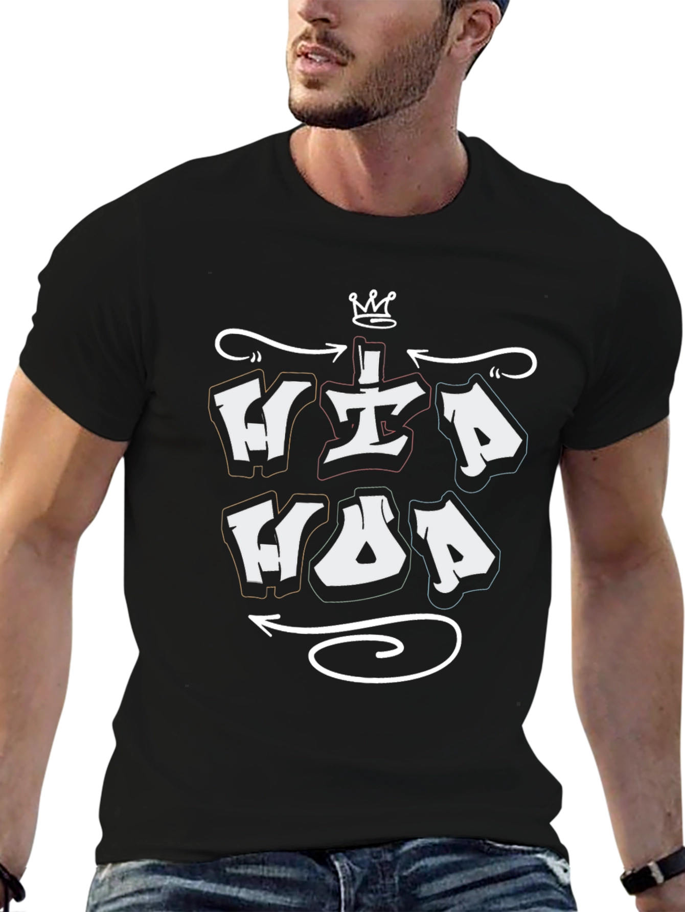 Hip Hop Graphic T-Shirt - Black Crew Neck Tee