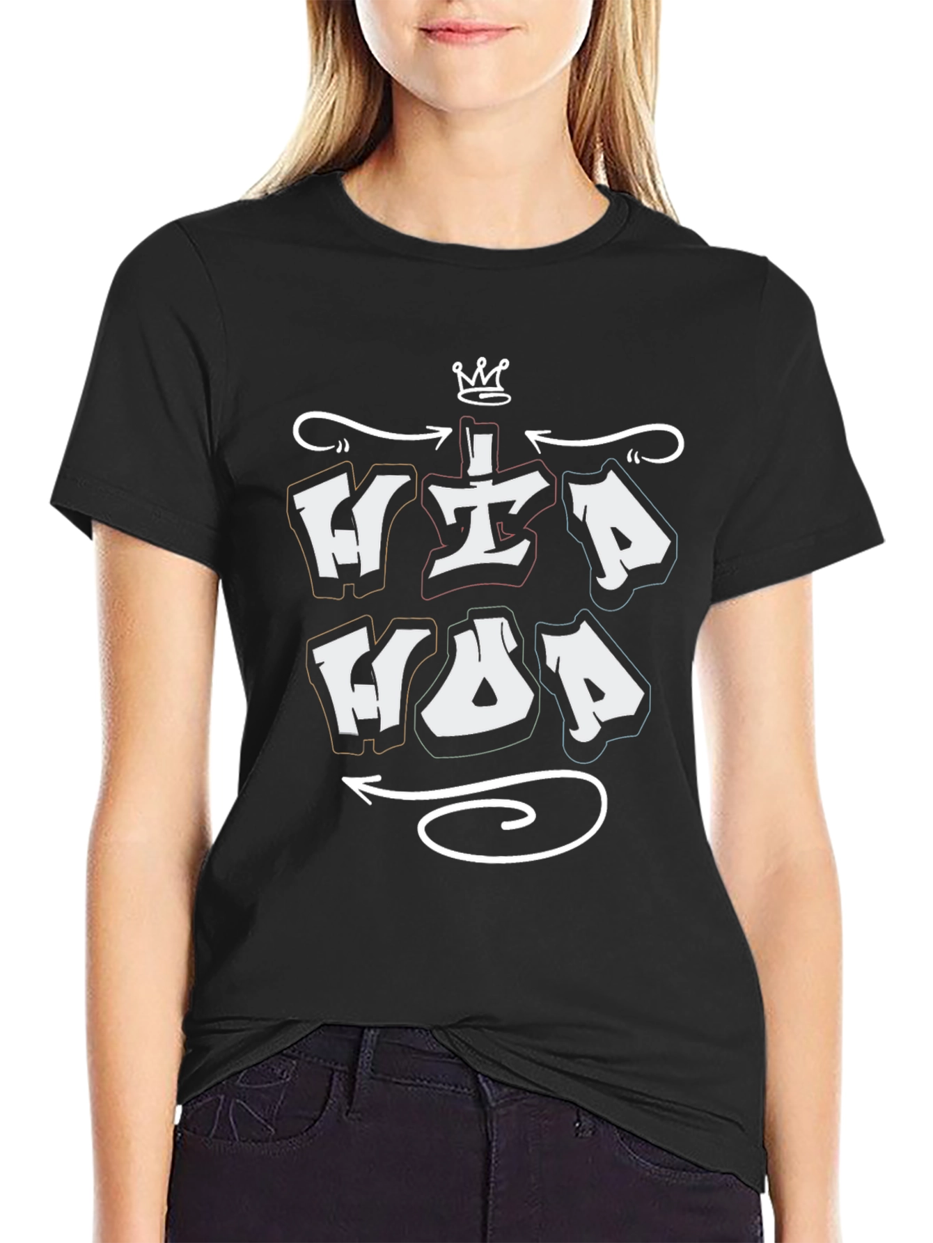 Hip Hop Graphic T-Shirt - Black Crew Neck Tee
