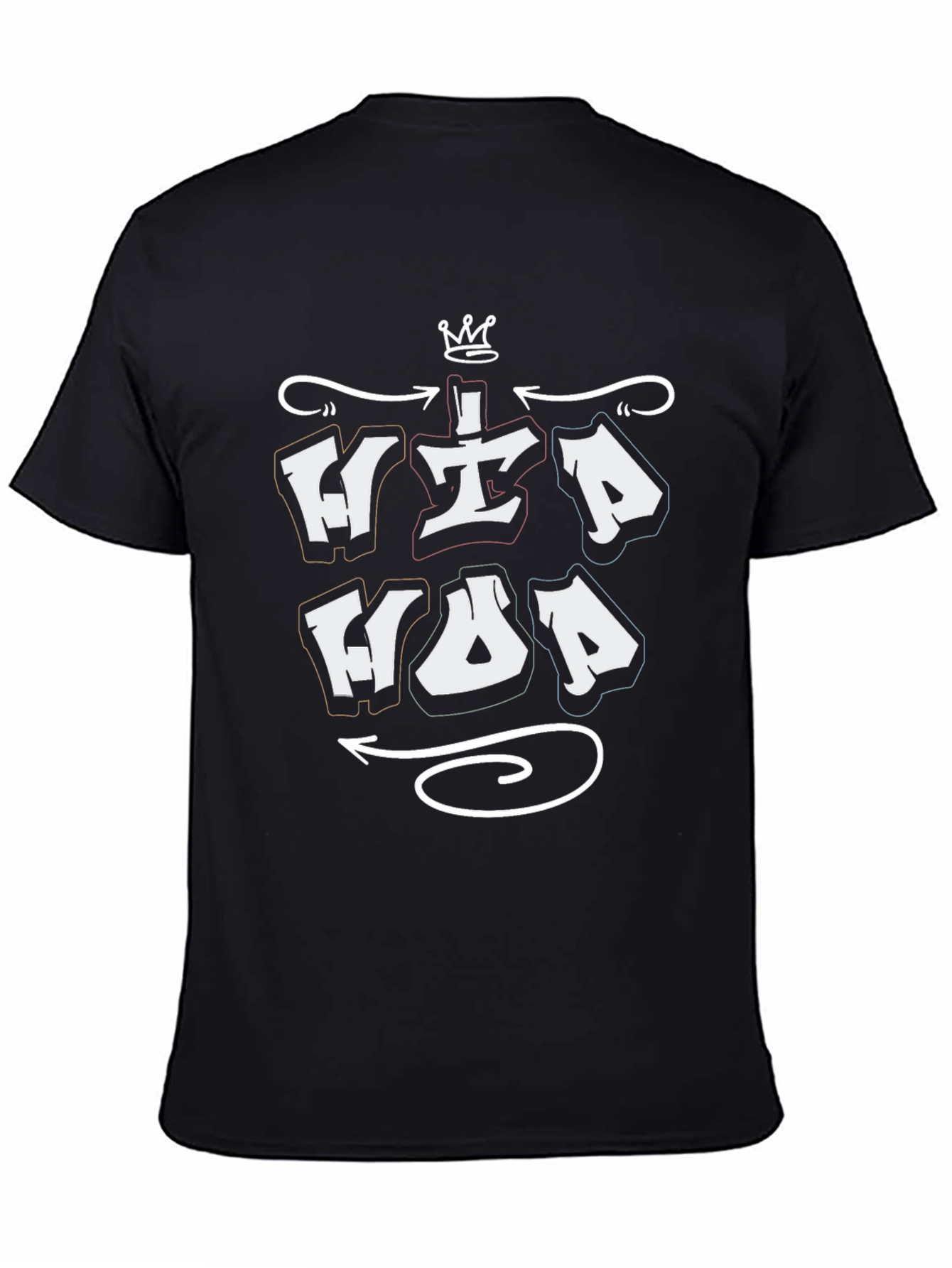 Hip Hop Graphic T-Shirt - Black Crew Neck Tee