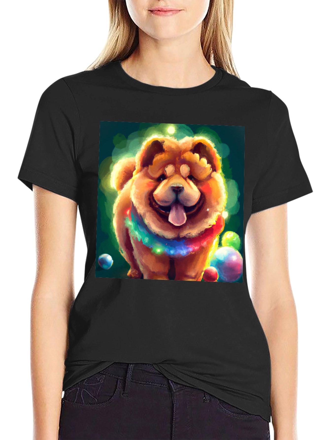 Cartoon Dog Graphic Black T-Shirt