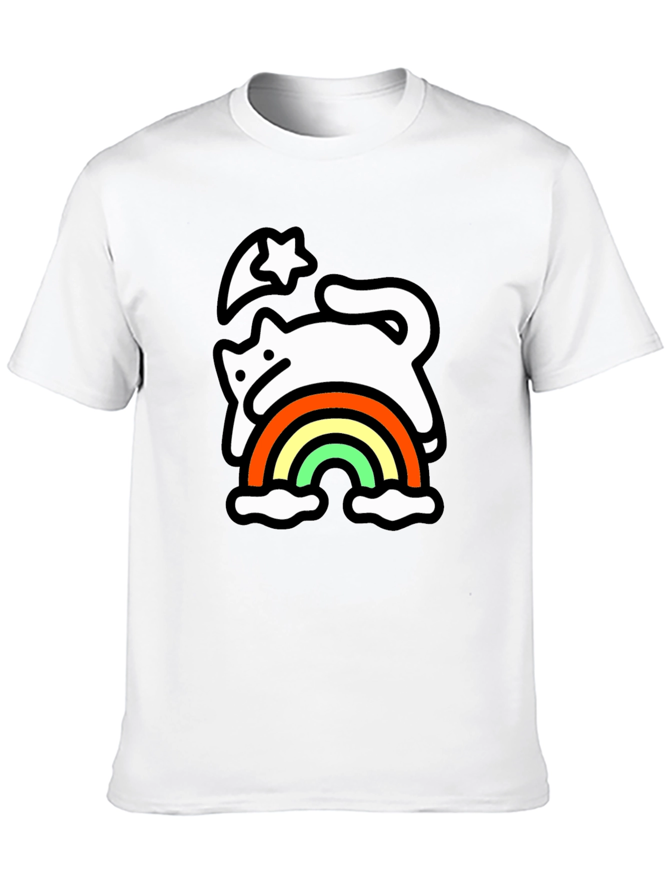 Rainbow Cat Black T-Shirt - Whimsical & Fun