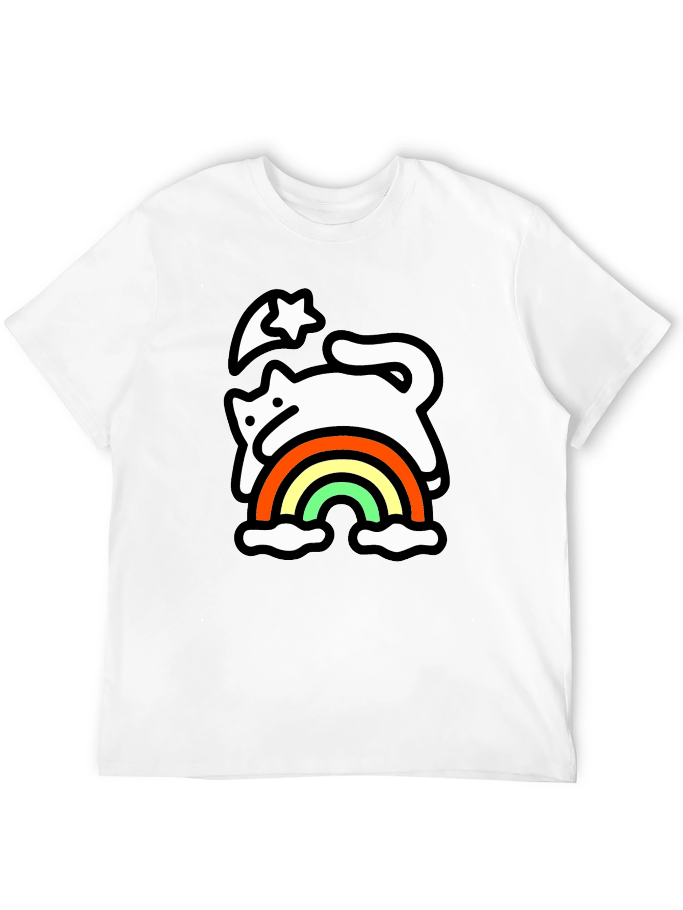 Rainbow Cat Black T-Shirt - Whimsical & Fun