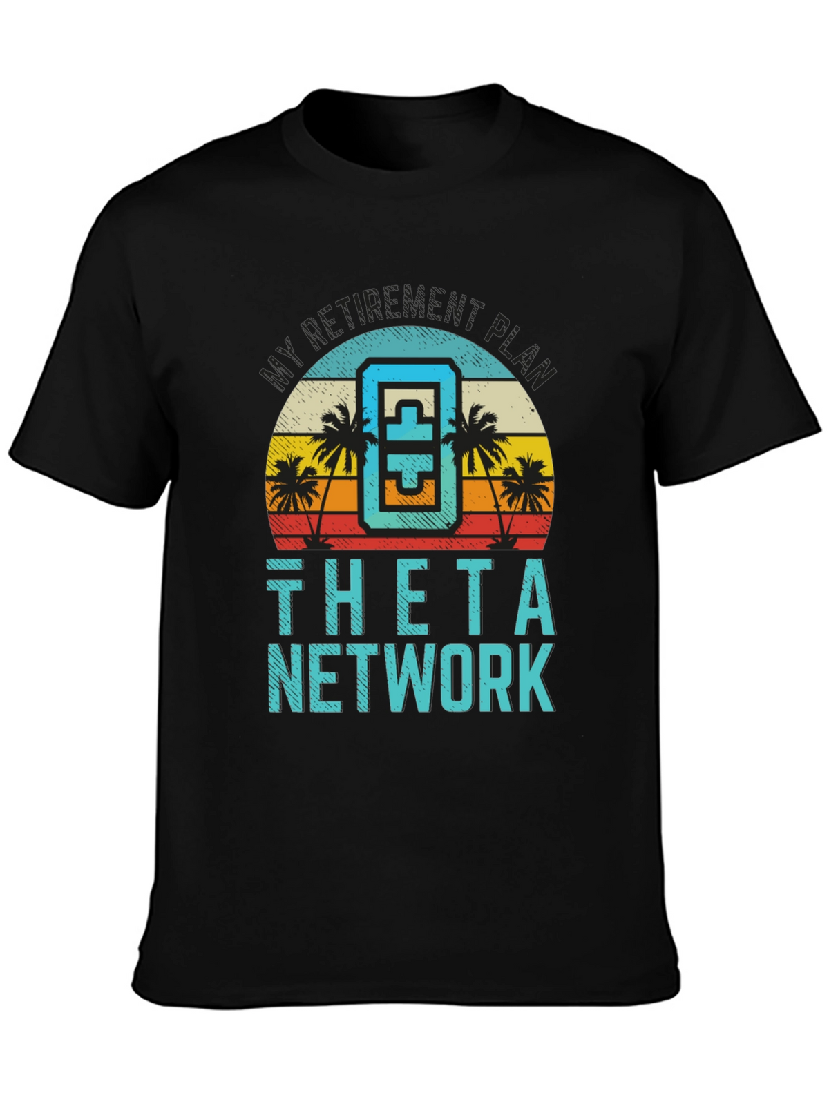 Theta Network Black T-Shirt Beach Sunset Design