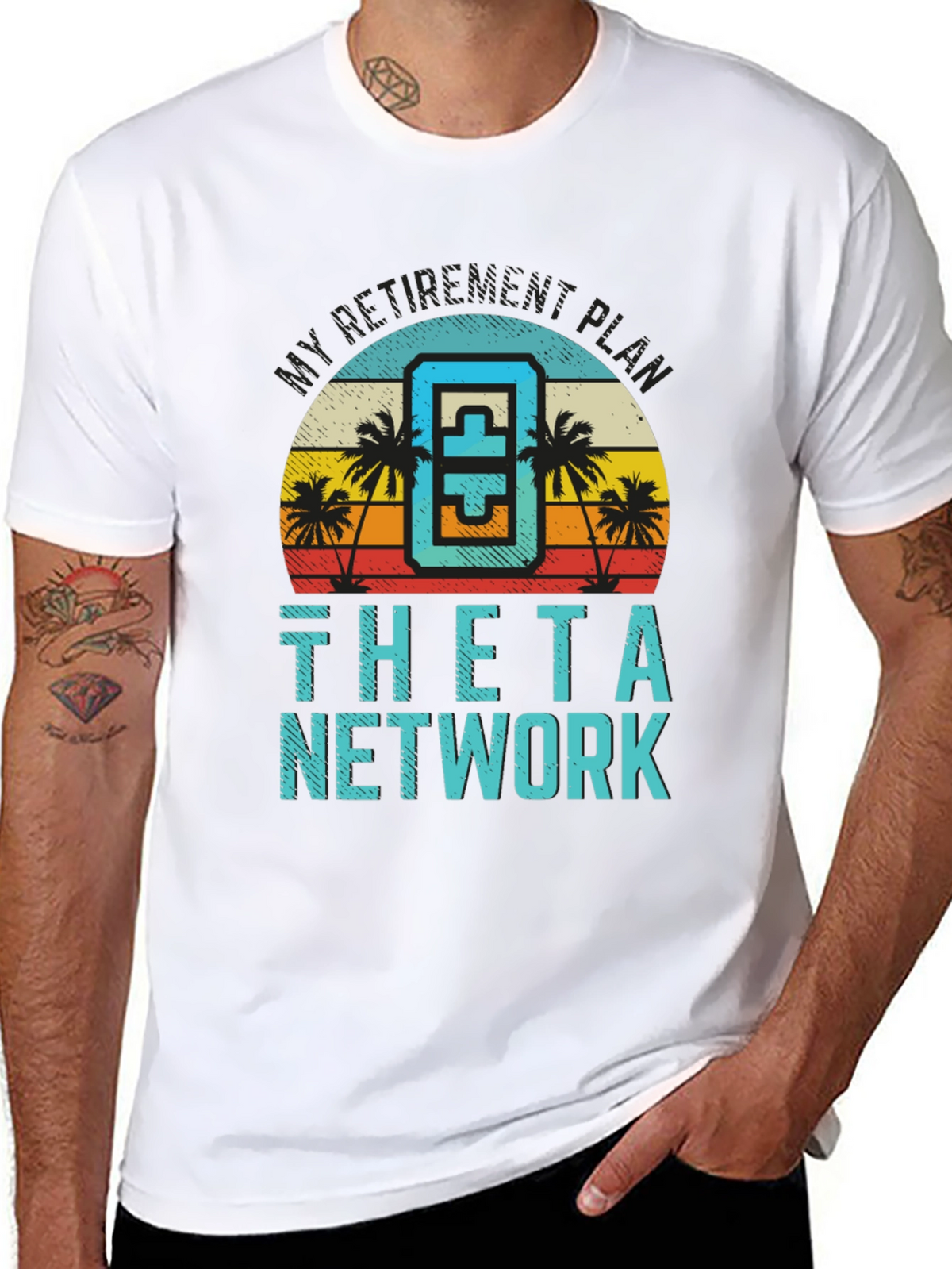 Theta Network Black T-Shirt Beach Sunset Design