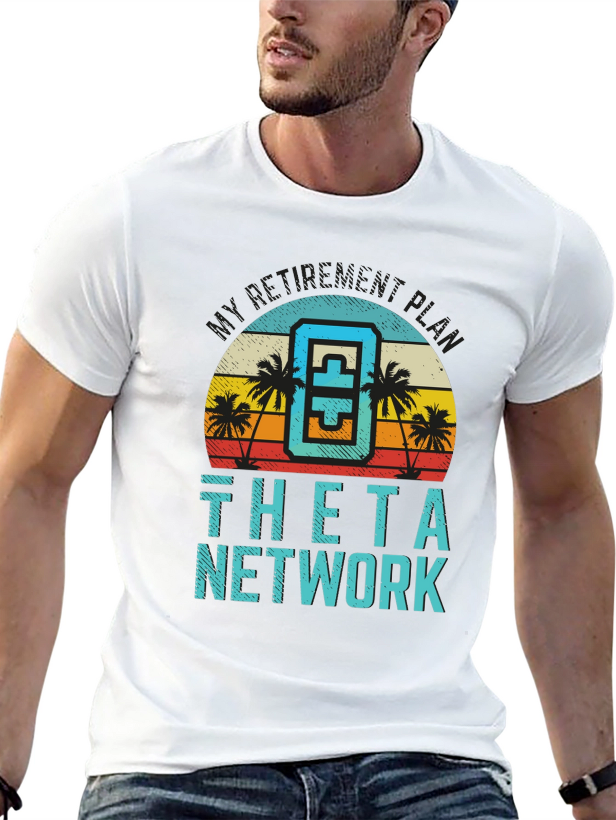 Theta Network Black T-Shirt Beach Sunset Design