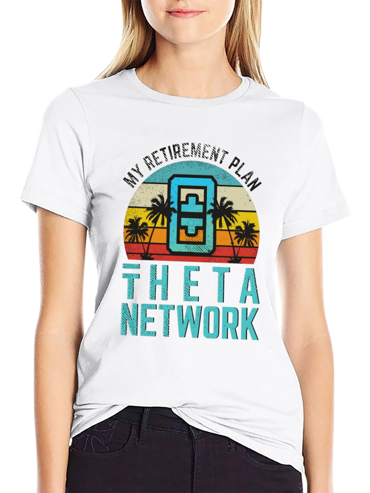 Theta Network Black T-Shirt Beach Sunset Design