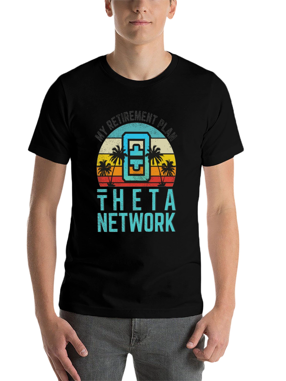 Theta Network Black T-Shirt Beach Sunset Design