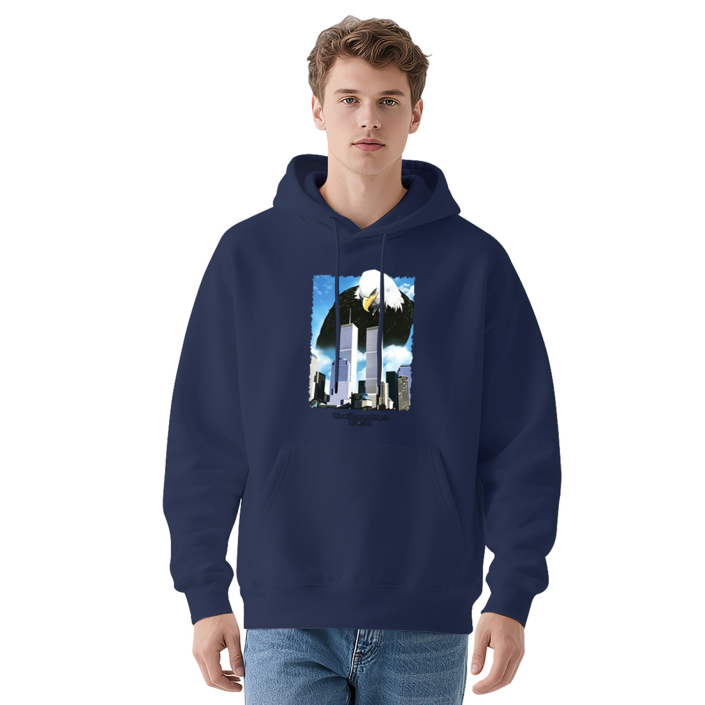 Bald Eagle & Twin Towers 9/11 Remembrance Patriotic Graphic Hoodie