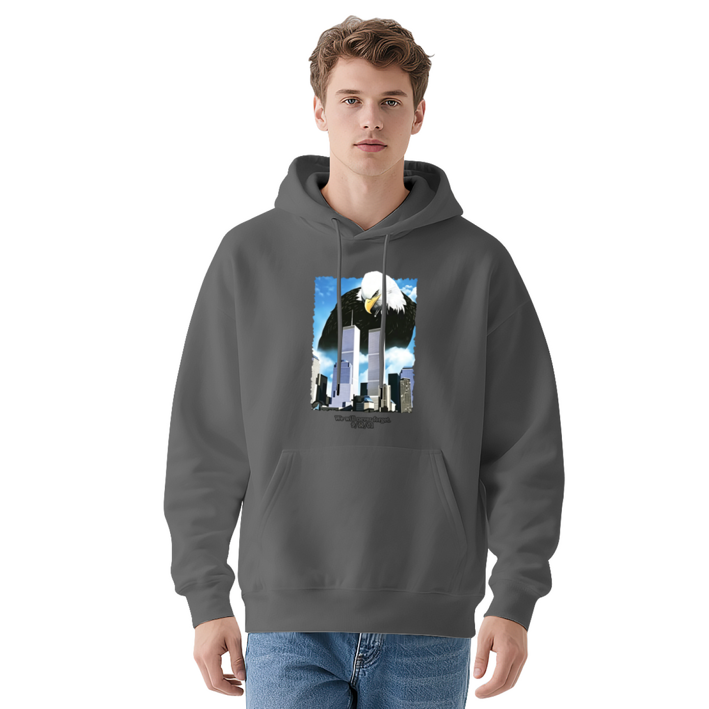 Bald Eagle & Twin Towers 9/11 Remembrance Patriotic Graphic Hoodie