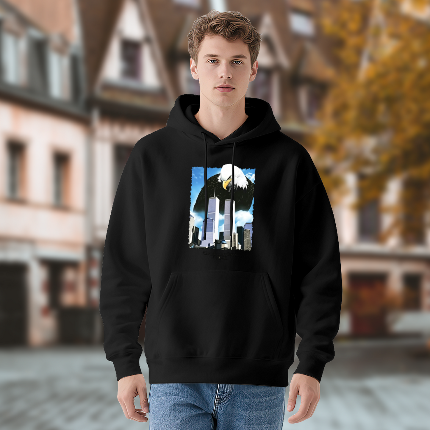 Bald Eagle & Twin Towers 9/11 Remembrance Patriotic Graphic Hoodie