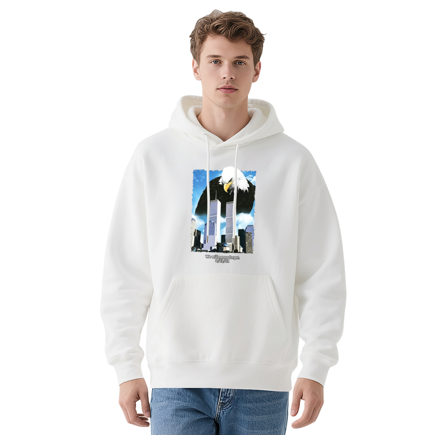 Bald Eagle & Twin Towers 9/11 Remembrance Patriotic Graphic Hoodie