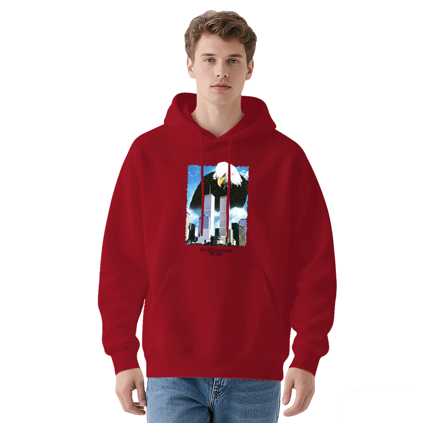 Bald Eagle & Twin Towers 9/11 Remembrance Patriotic Graphic Hoodie