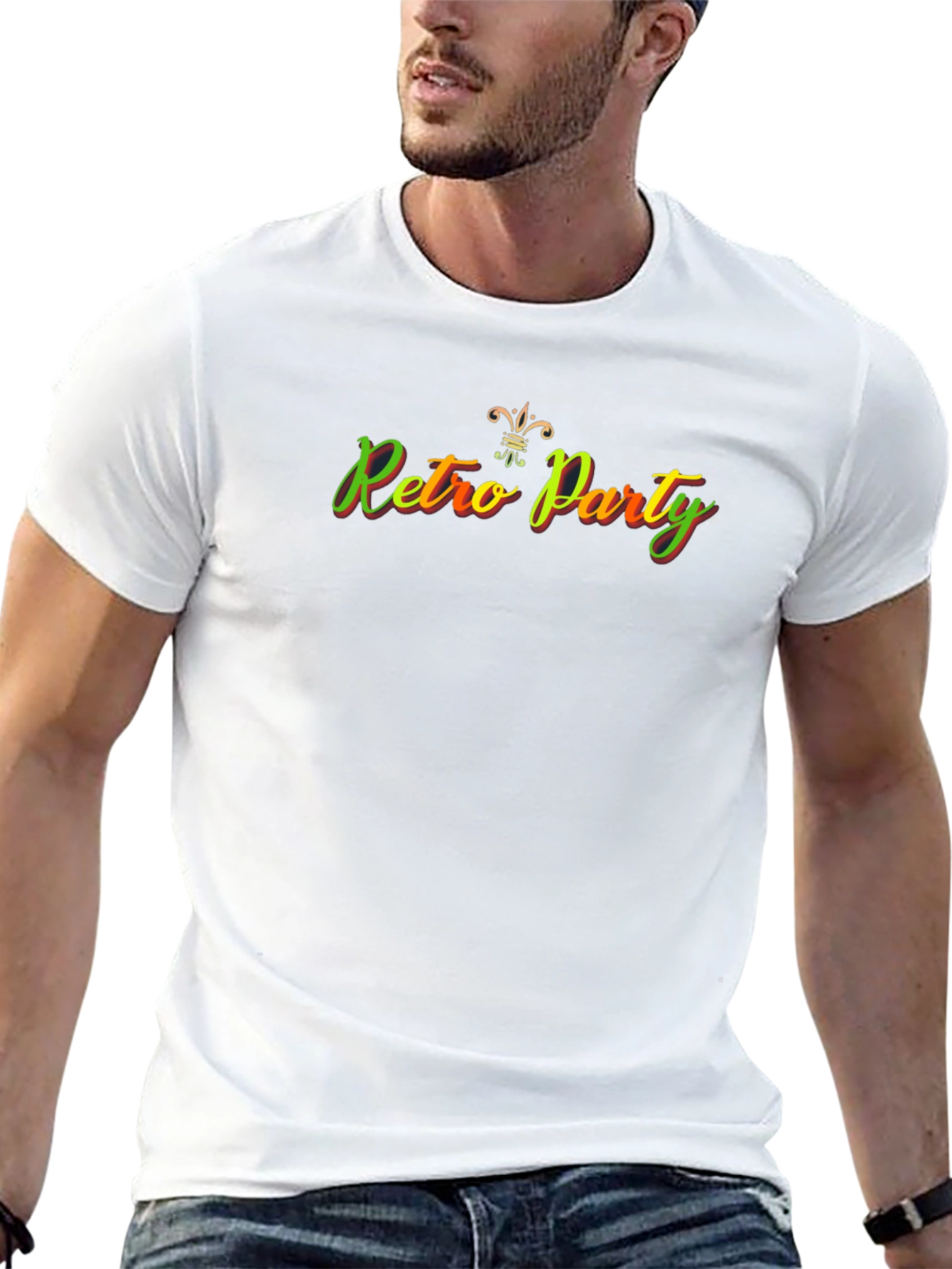Retro Party Graphic T-Shirt - Black Crew Neck Tee