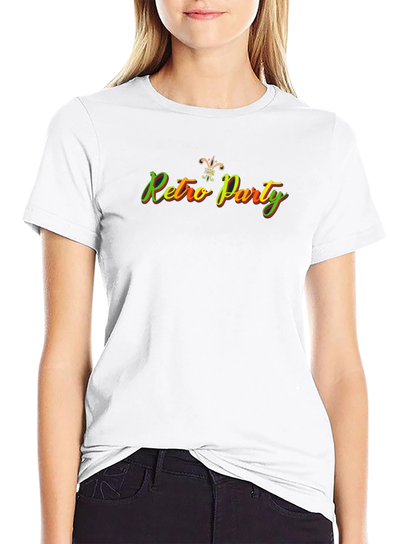 Retro Party Graphic T-Shirt - Black Crew Neck Tee