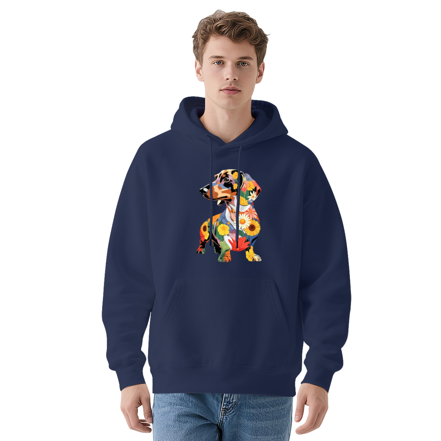 Colorful Floral Dachshund Art Graphic Casual Pullover Hoodie
