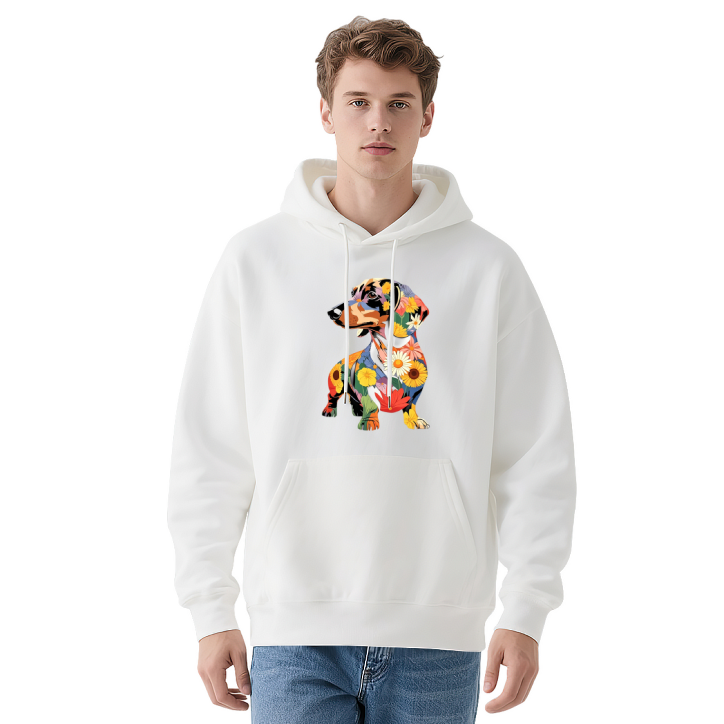 Colorful Floral Dachshund Art Graphic Casual Pullover Hoodie