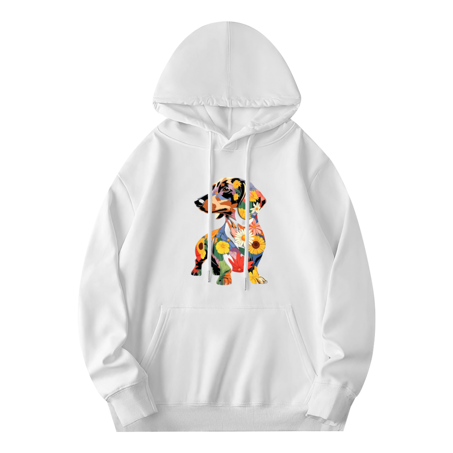 Colorful Floral Dachshund Art Graphic Casual Pullover Hoodie