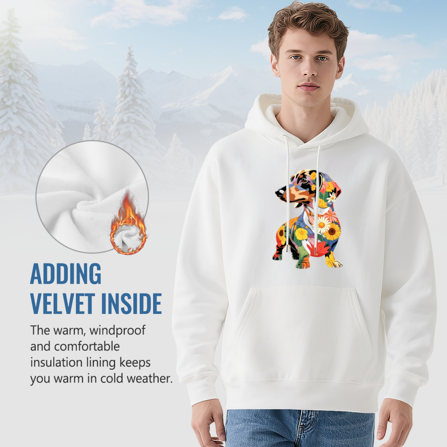 Colorful Floral Dachshund Art Graphic Casual Pullover Hoodie