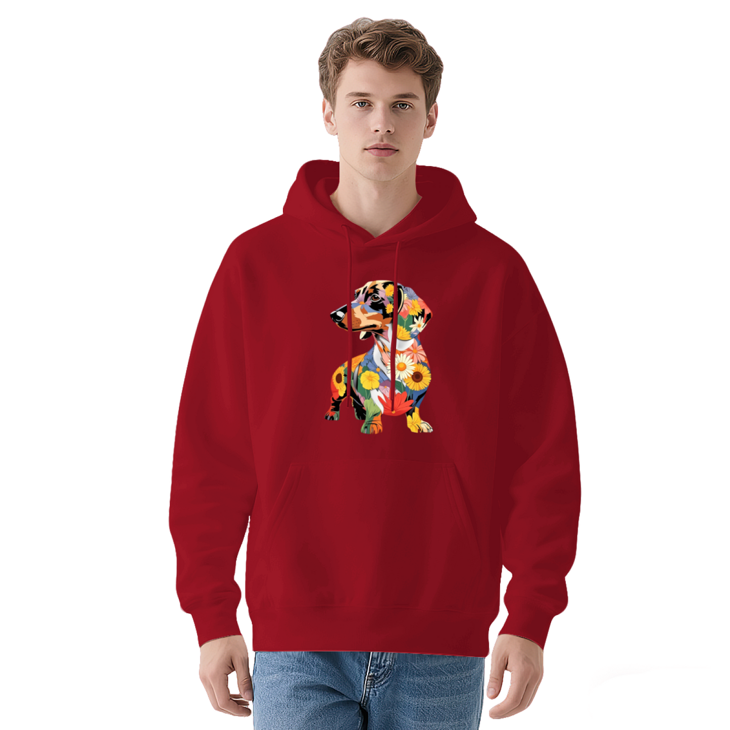 Colorful Floral Dachshund Art Graphic Casual Pullover Hoodie