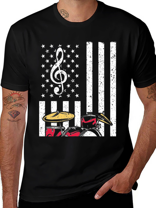 Drum Set USA Flag T-Shirt: Patriotic Music Tee