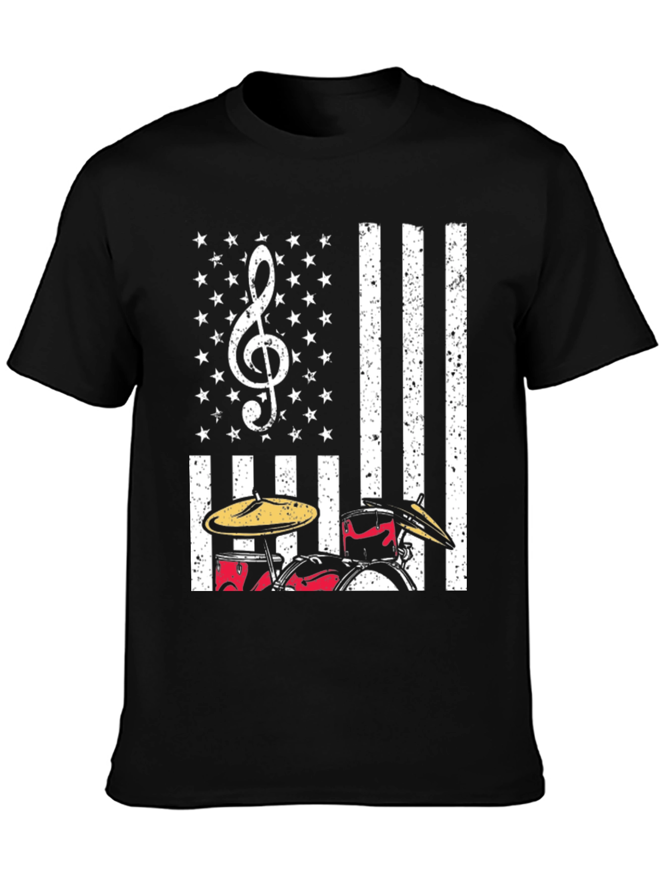 Drum Set USA Flag T-Shirt: Patriotic Music Tee