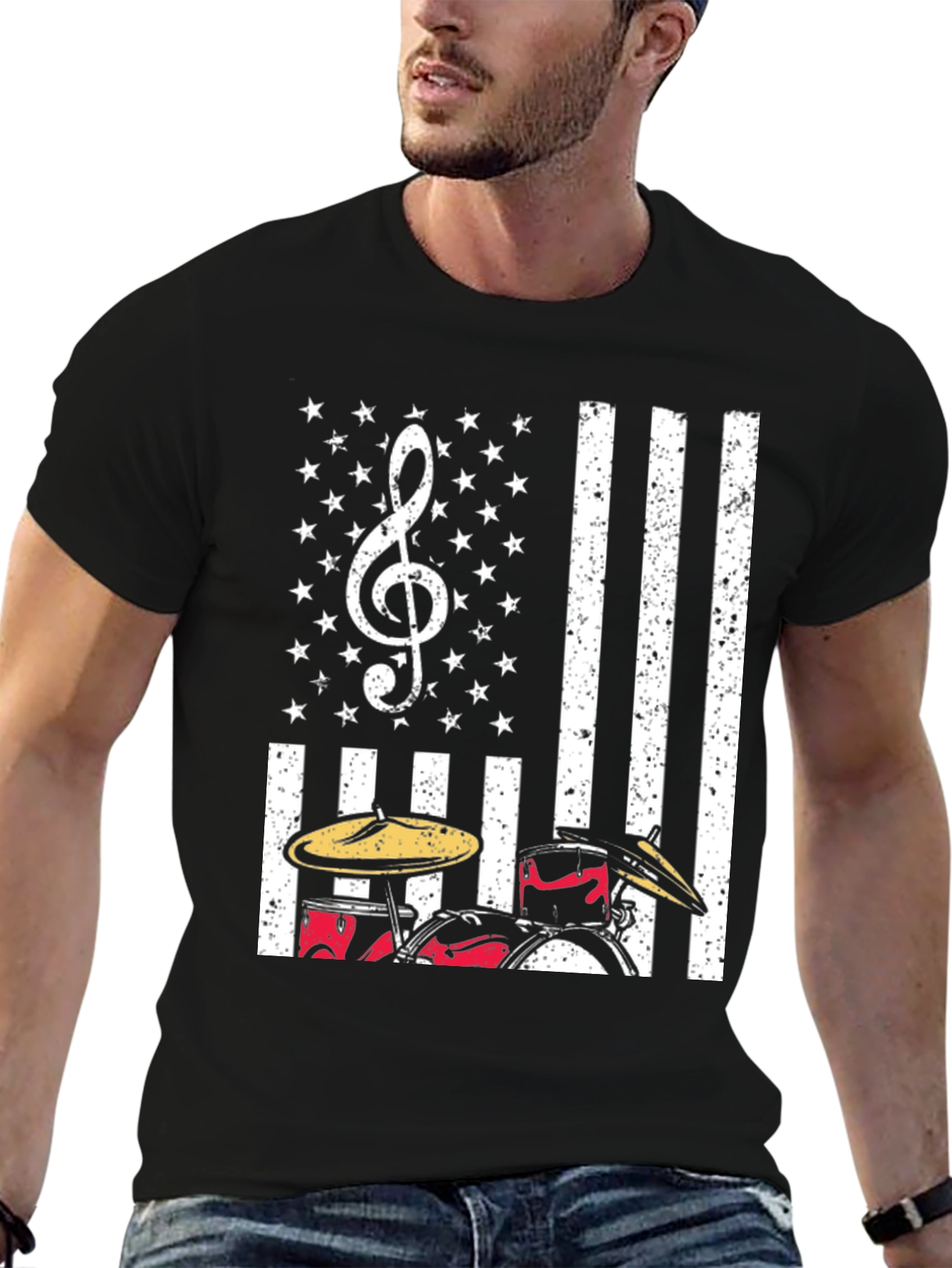 Drum Set USA Flag T-Shirt: Patriotic Music Tee