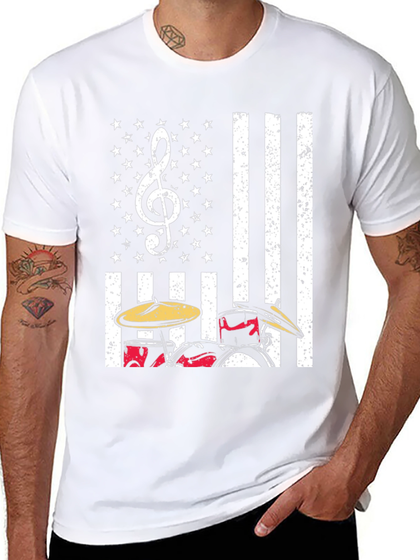 Drum Set USA Flag T-Shirt: Patriotic Music Tee