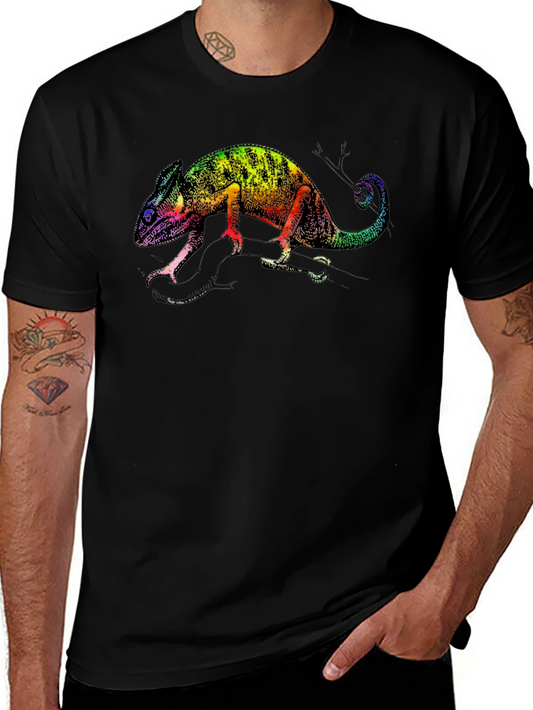 Rainbow Chameleon Graphic Tee - Stylish Black T-Shirt
