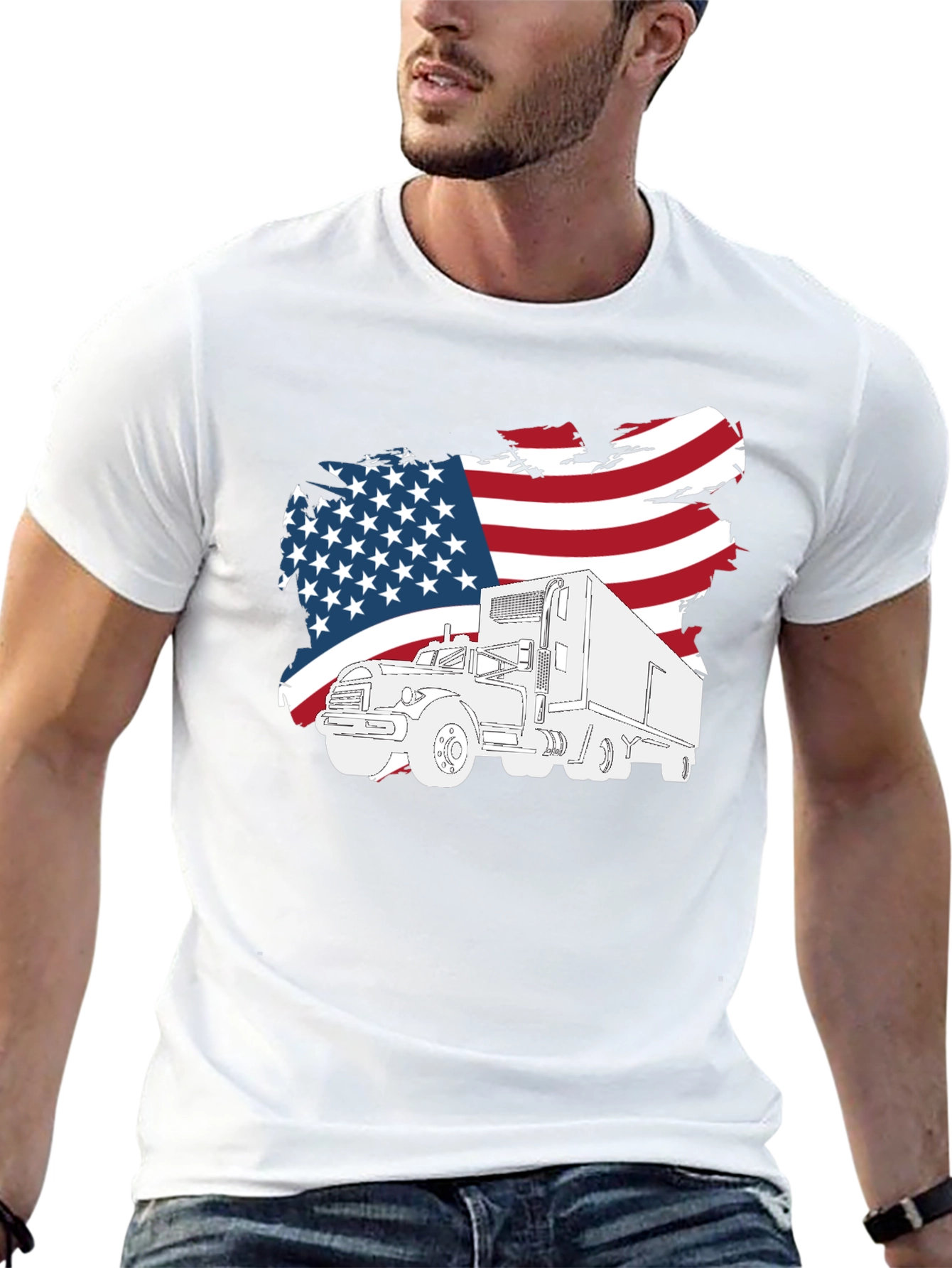 American Trucker T-Shirt - Patriotic USA Flag Design