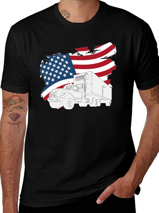 American Trucker T-Shirt - Patriotic USA Flag Design