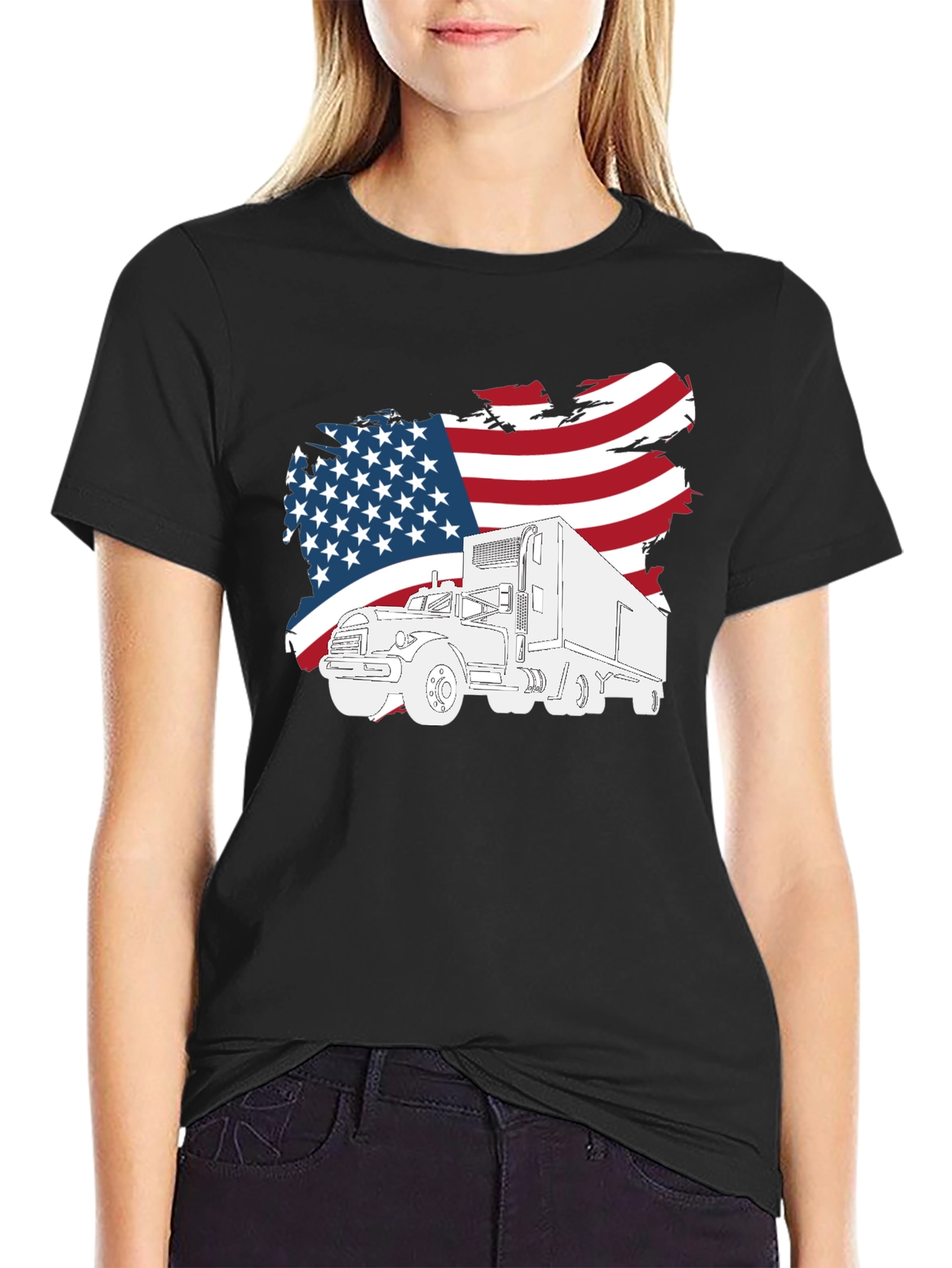 American Trucker T-Shirt - Patriotic USA Flag Design